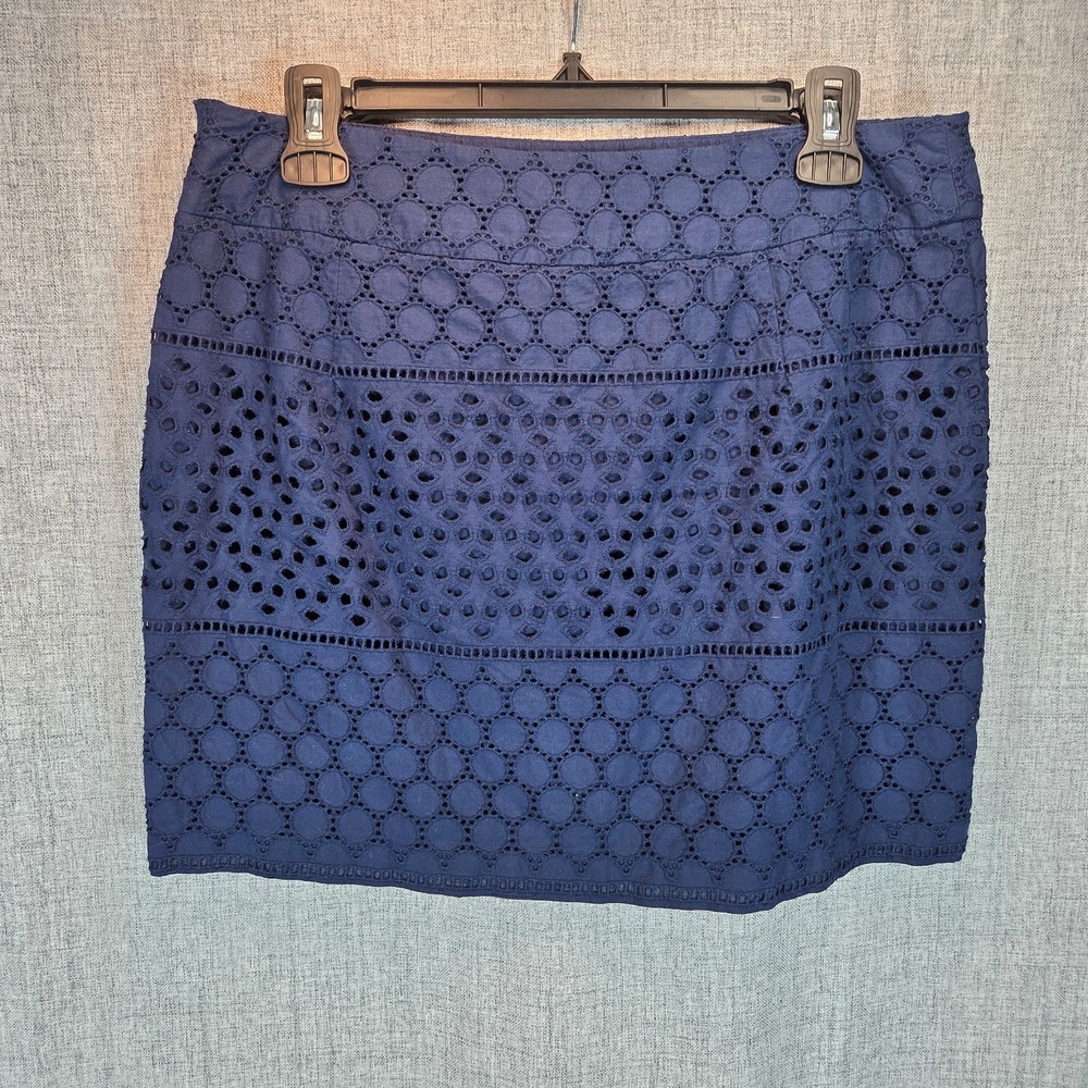 Banana‎ Republic Navy Blue Crochet Skirt Lined Knee Length Petite Sz 10P Casual